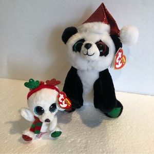 2 Claire’s Exclusive Christmas Ty Beanie Boos Pandy Clause & Frost Key Clip